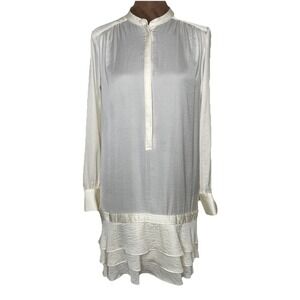 BANANA REPUBLIC Ivory Satin Shirt Dress Long Sleeve Button Ruffle Hem Sz 0